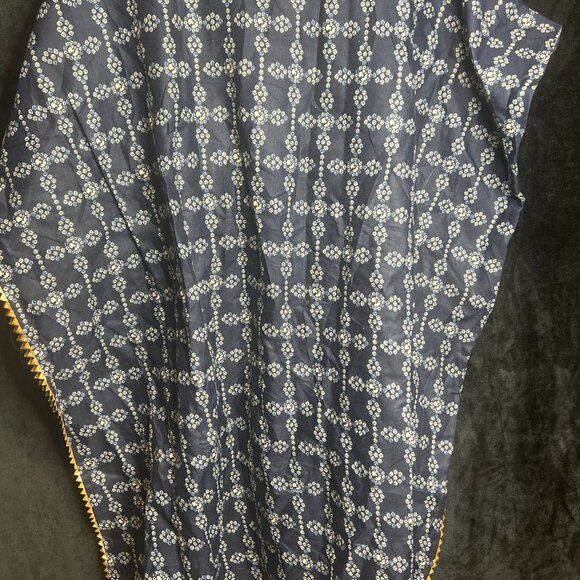 Navy Blue Printed Kaftan Dress with Gold Tassels Size Large - Picture 2 of 2